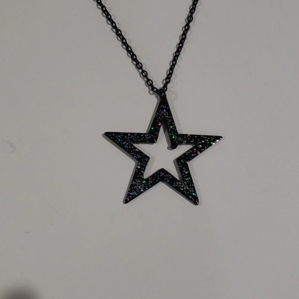 Colorful Dazzling Star Pendant on Black Chain Necklace – Women’s Fashion Jewelry